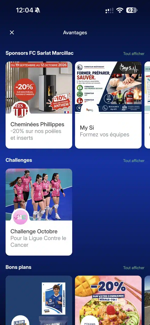 SportEasy FCSM – rubrique Avantages, sponsors du club