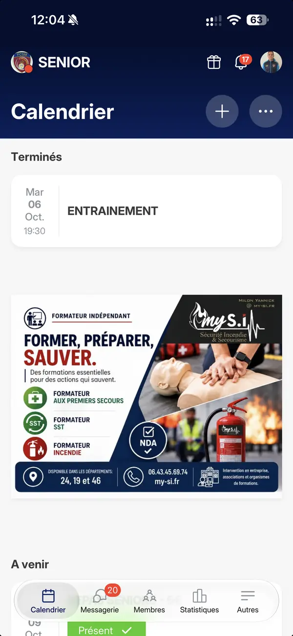 SportEasy FCSM – encart partenaire dans le calendrier