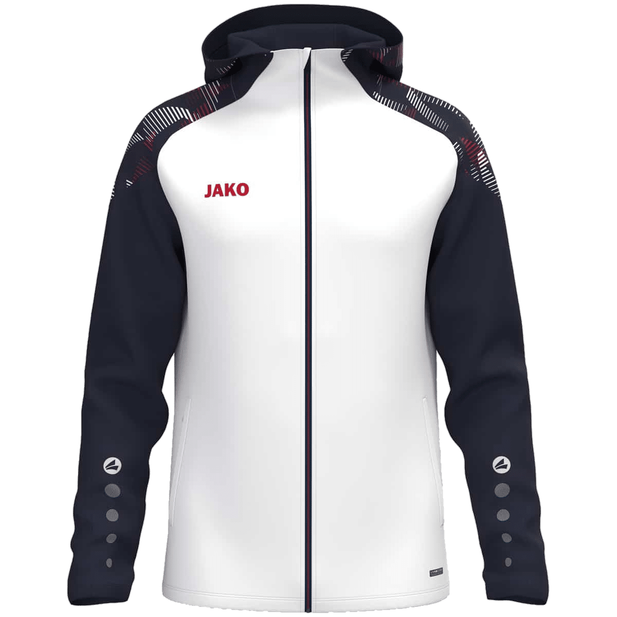 JAKO Veste à capuche Sonic – blanc/marine/rouge